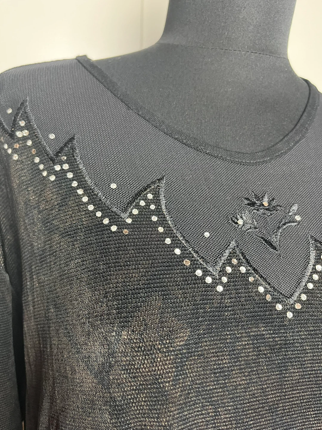 Black Mesh Embellished Long Sleeve Top - photo 3