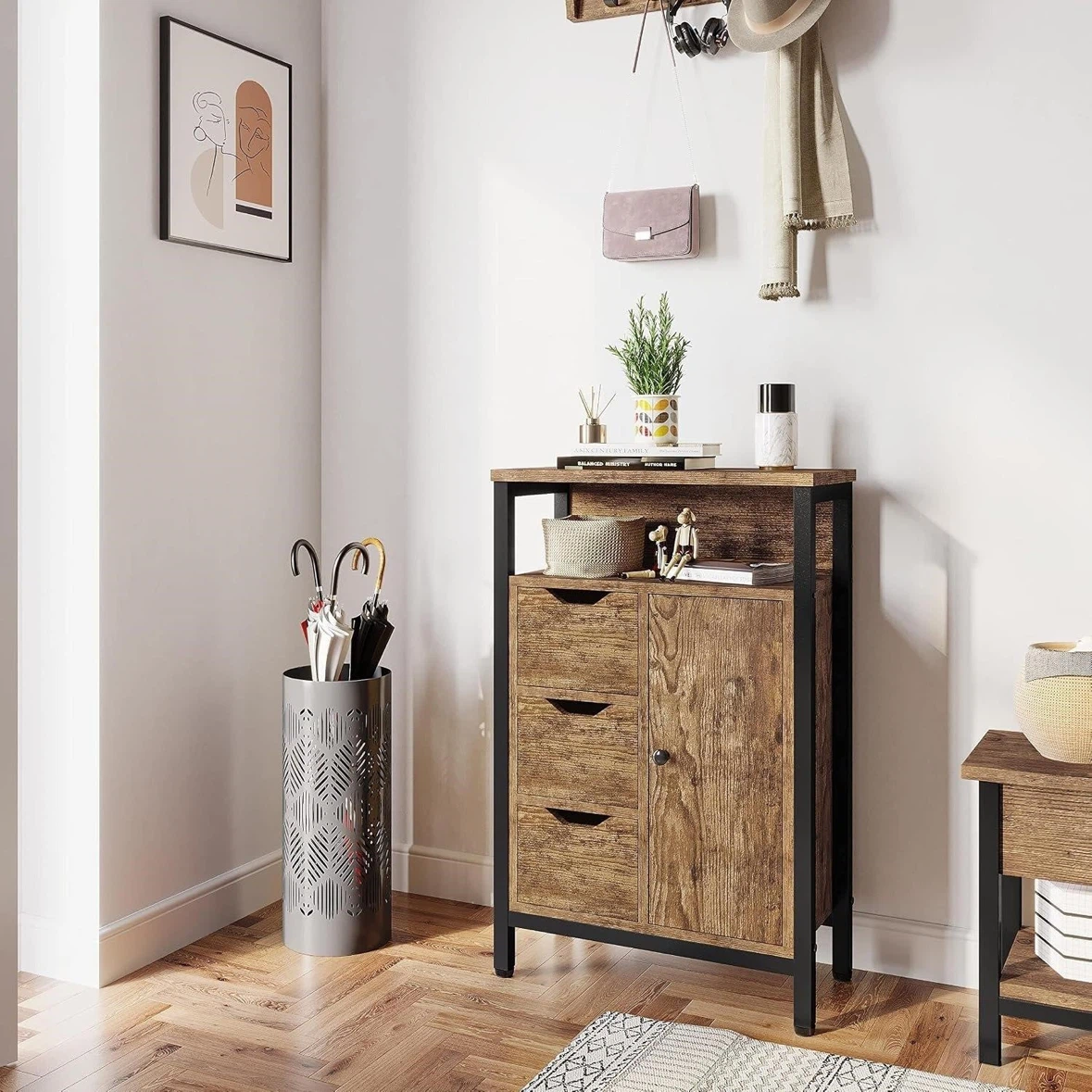 Rustic Wood Storage Cabinet with 3 Drawers
