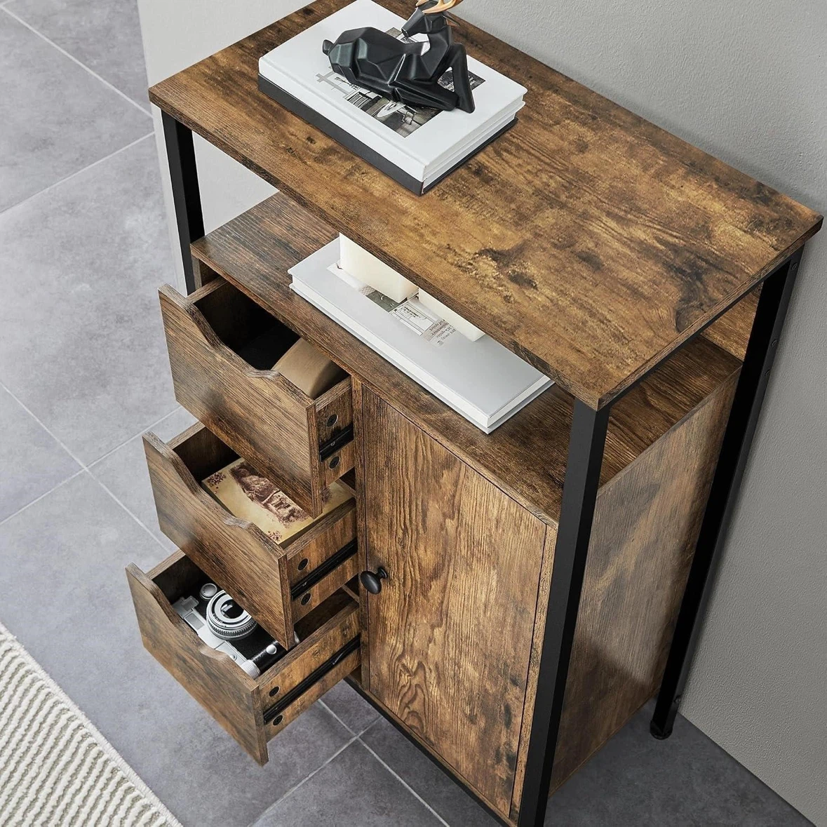 Rustic Wood Storage Cabinet with 3 Drawers - photo 2