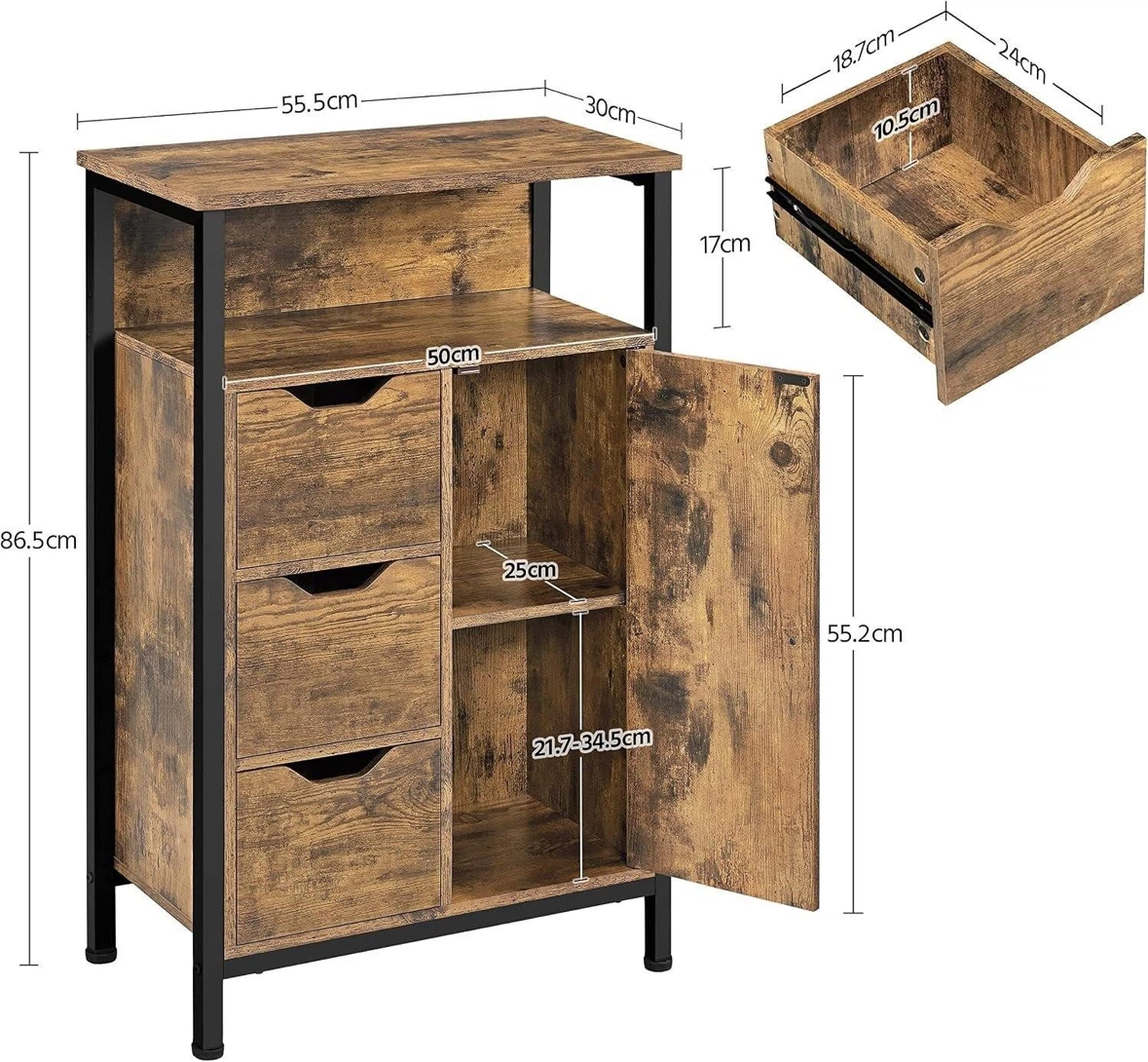 Rustic Wood Storage Cabinet with 3 Drawers - photo 3