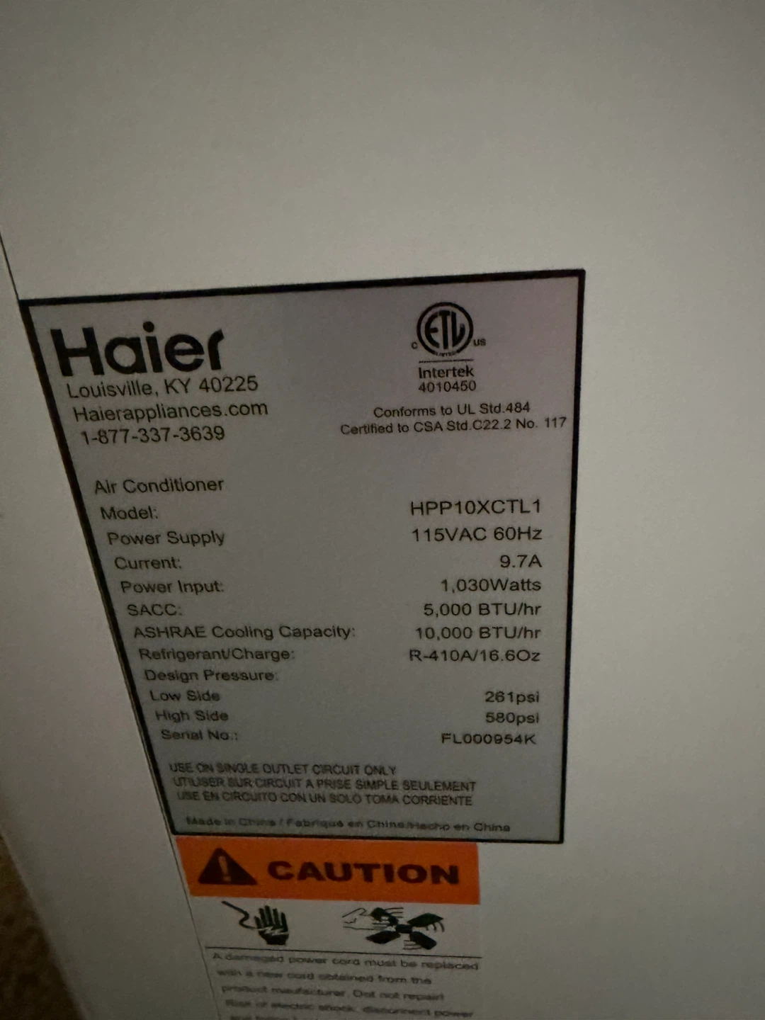Haier Portable Air Conditioner HPP10XCTL1 - photo 2