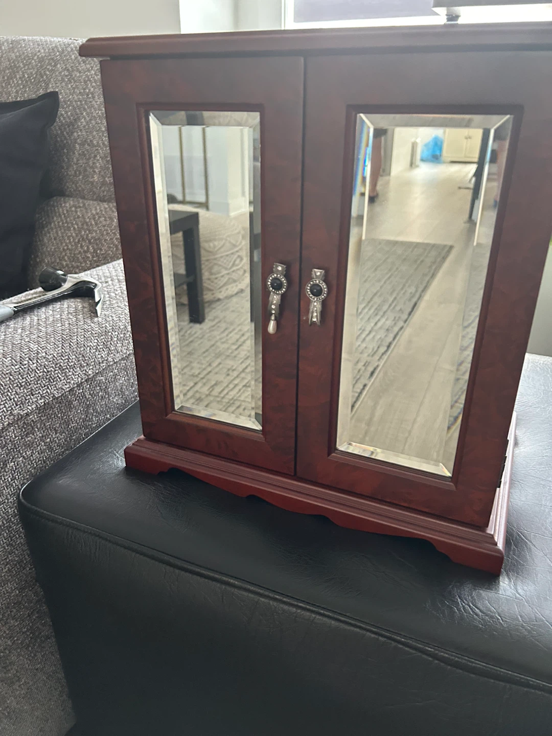 Wooden Jewellery Box with Mirrored Doors