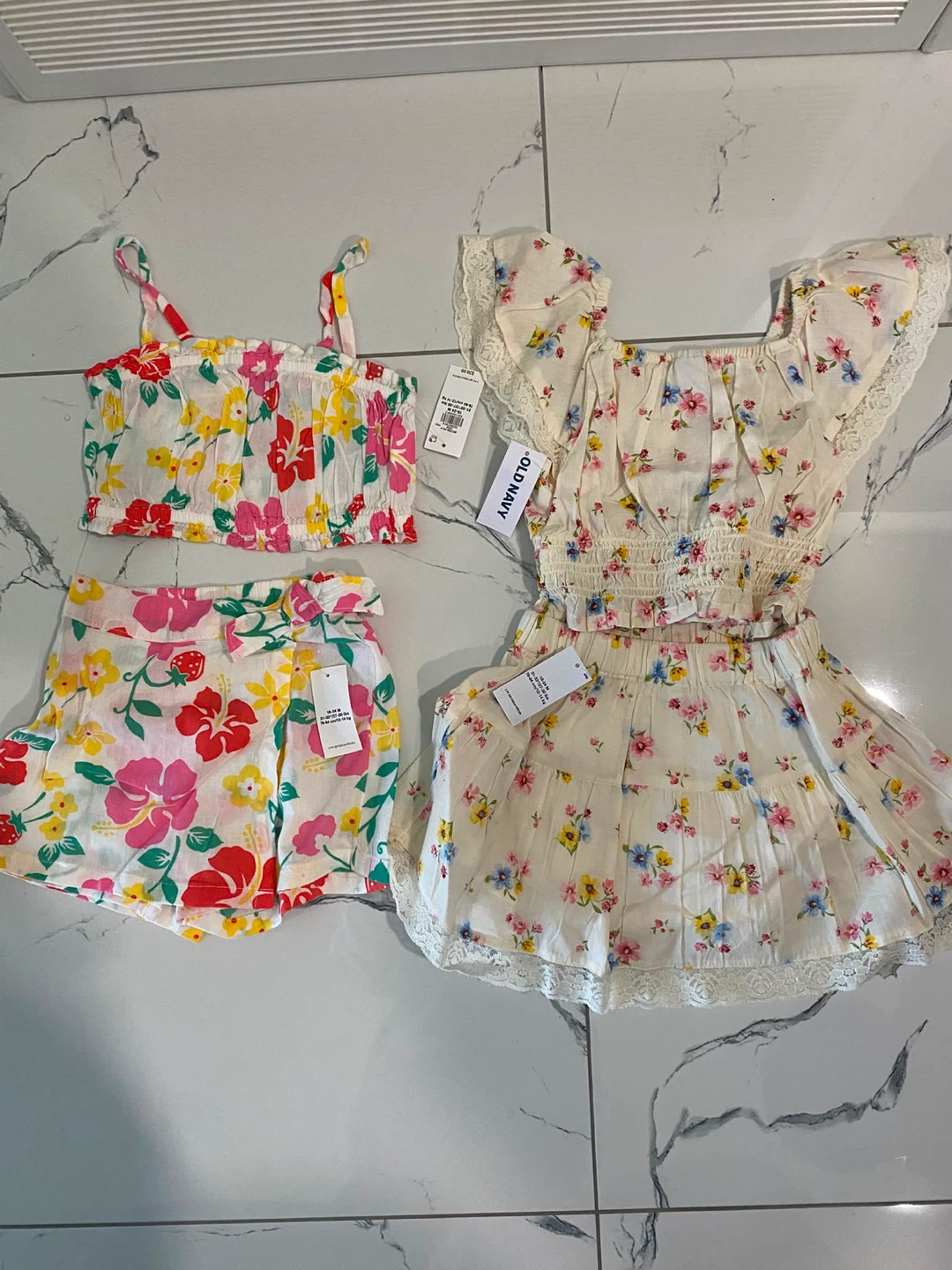 Old Navy Floral Smocked Crop Top & Shorts Set - Size 18-24M
