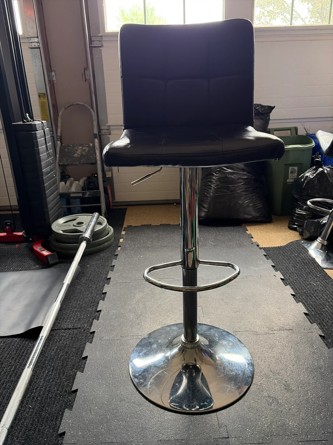 Black Bar Stool with Chrome Base