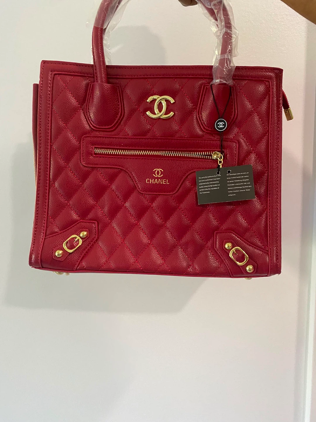 Red Quilted Tote Bag