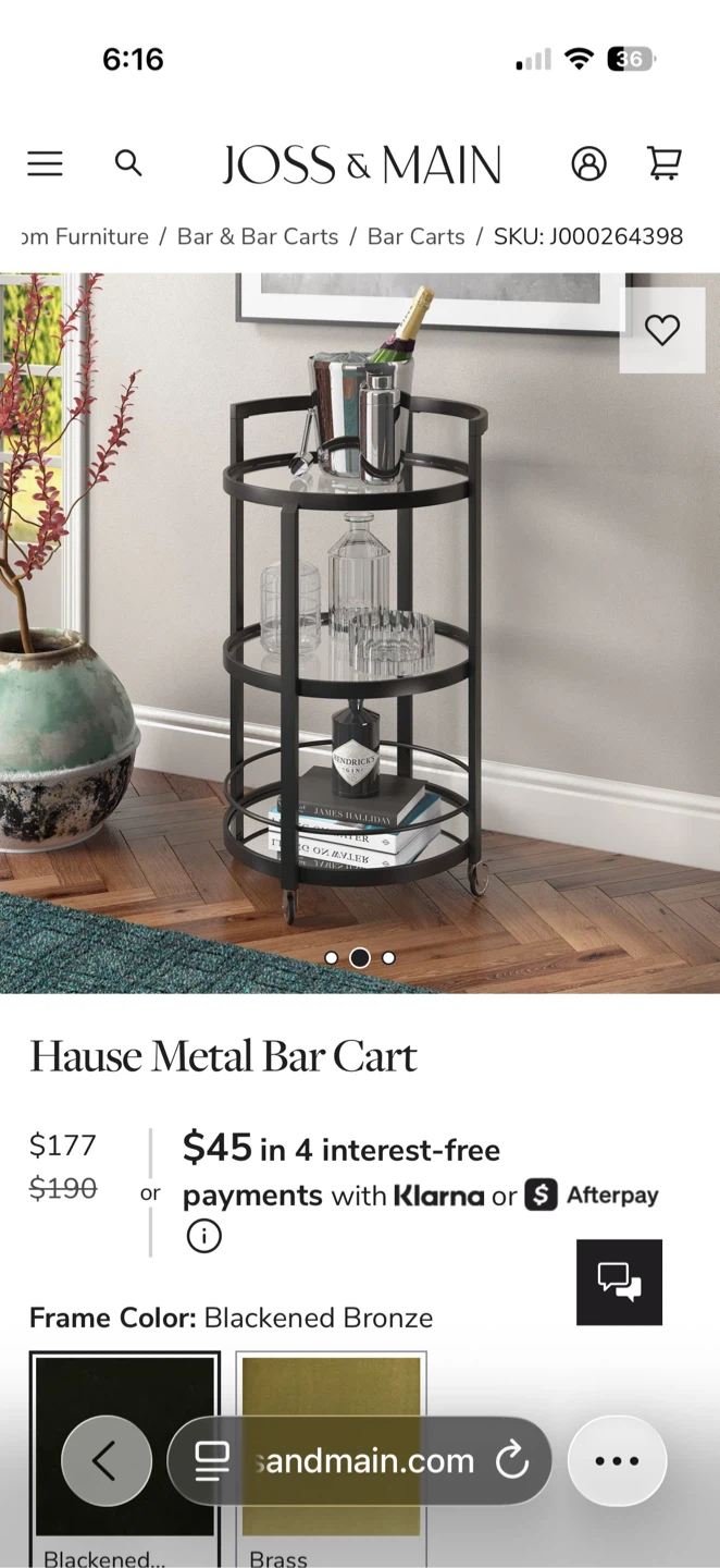 Joss & Main "Hause" Metal Bar Cart - Blackened Bronze - photo 2