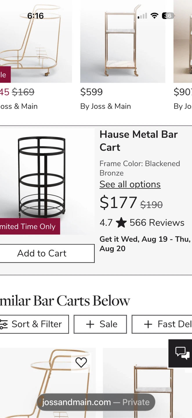 Joss & Main "Hause" Metal Bar Cart - Blackened Bronze - photo 3