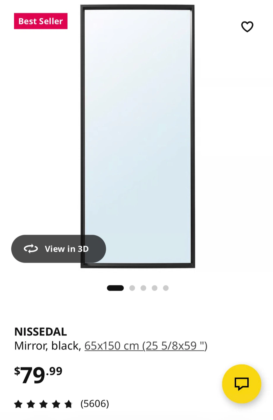 NISSEDAL Mirror, Black, 65x150 cm