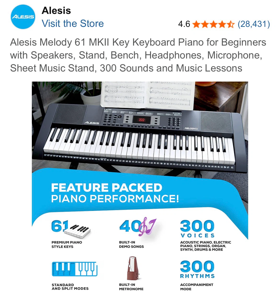 Alesis Melody 61 MKII Keyboard Piano for Beginners - photo 3