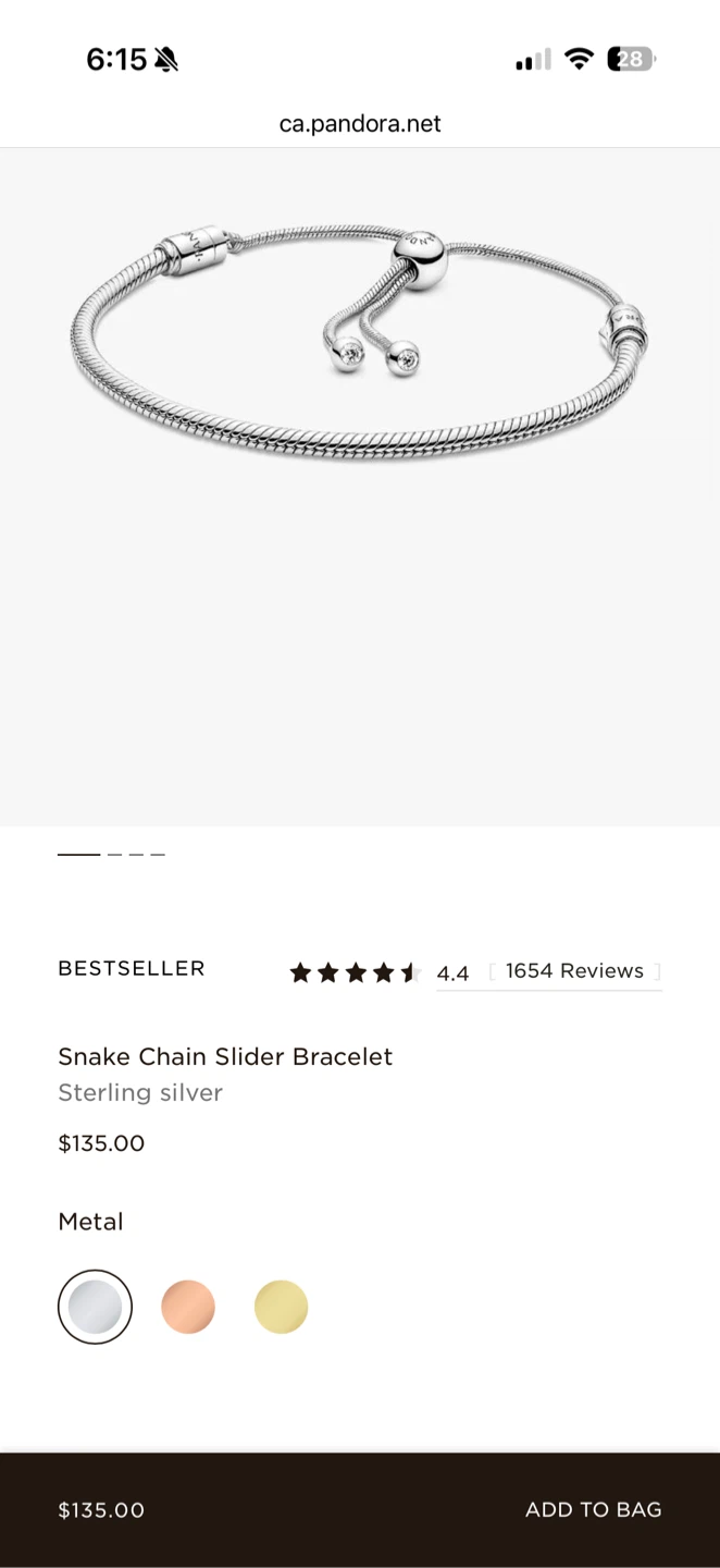 Pandora Snake Chain Slider Bracelet Sterling Silver - photo 2