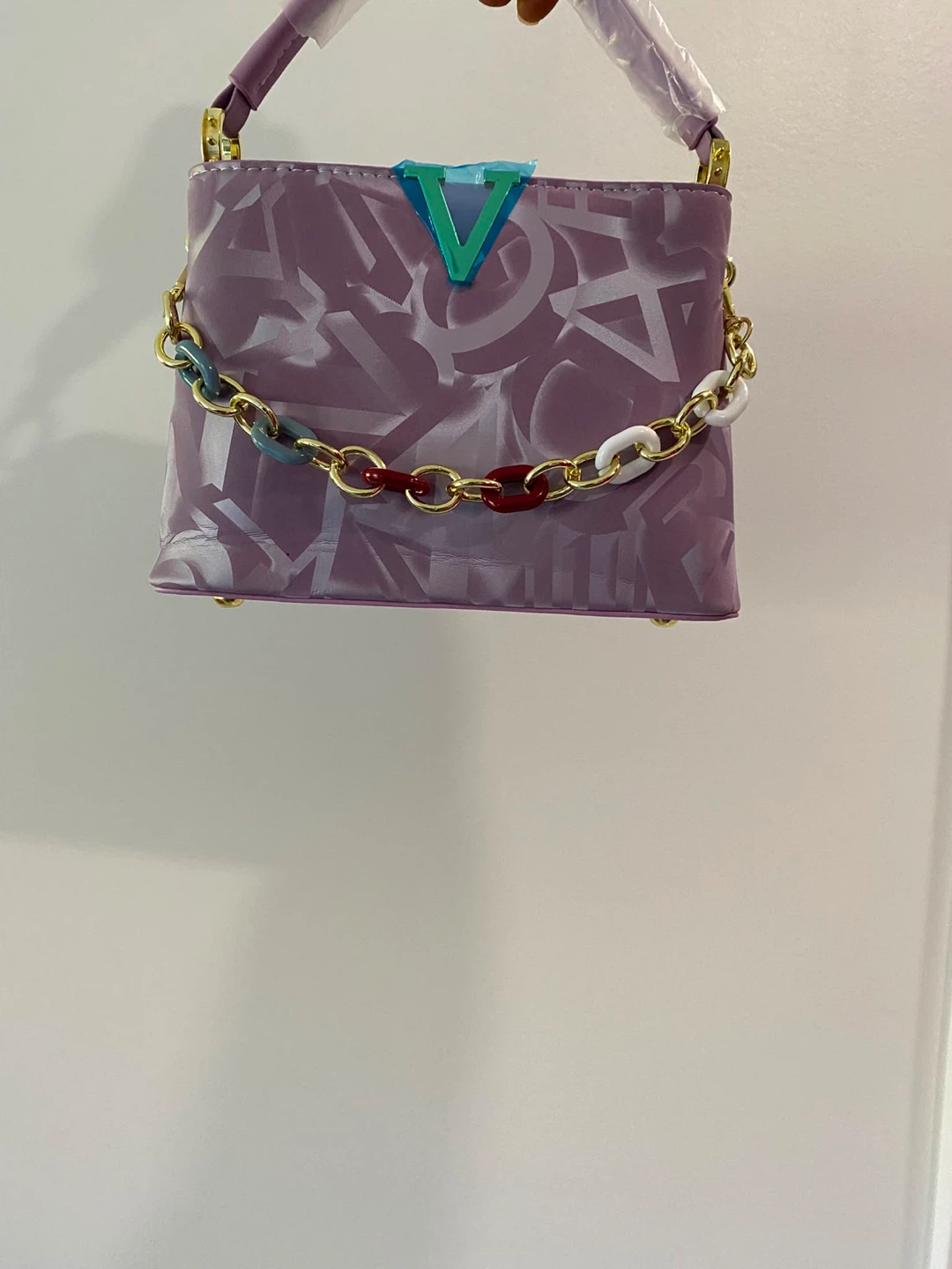 Lilac LV Print Handbag with Chain Strap