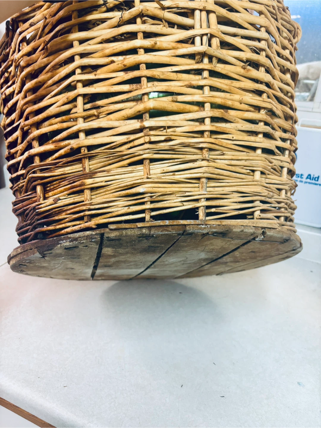 Vintage 54L Green Glass Demijohn in Woven Wicker Basket - photo 4
