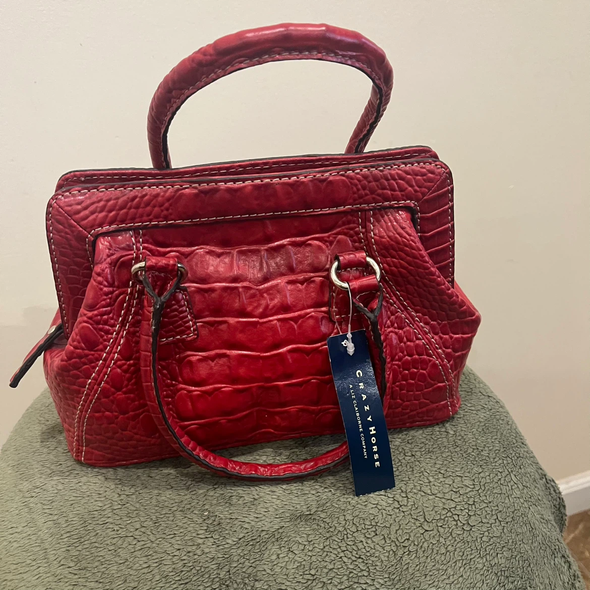 Red Croc Embossed Handbag by Crazy Horse