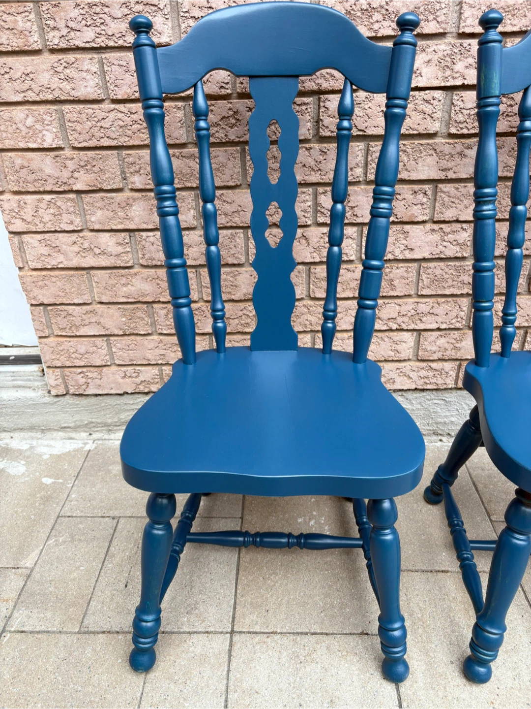 Pair of Vintage Wooden Dining Chairs - Navy Blue - photo 2