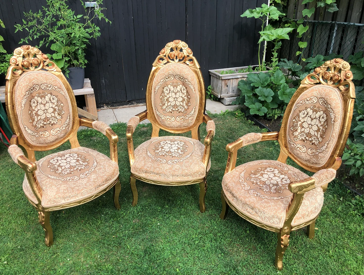 Vintage Accent Chairs - Set of 3 - Gold Frame