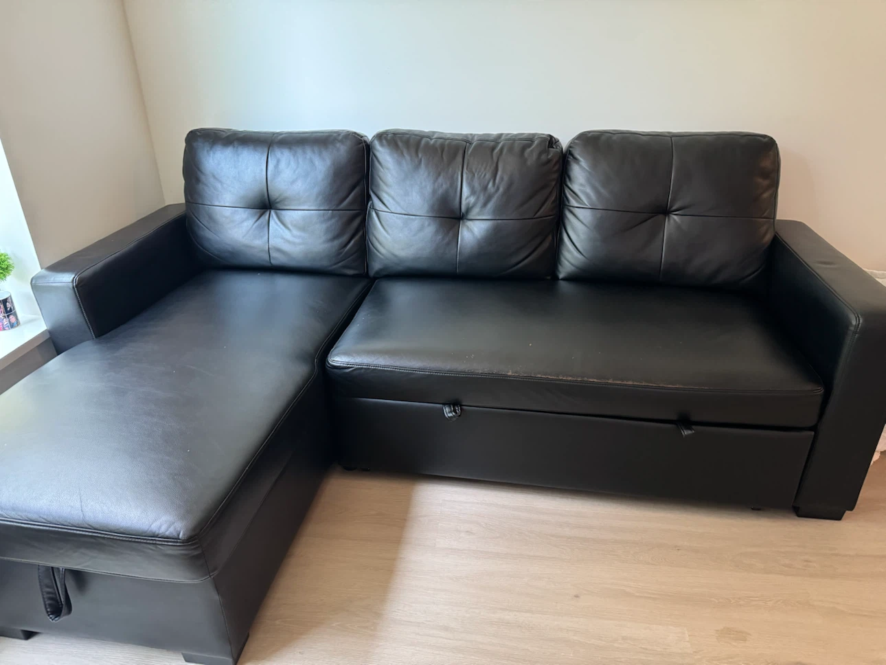 Black Faux Leather Sectional Sofa Bed with Storage - photo 4