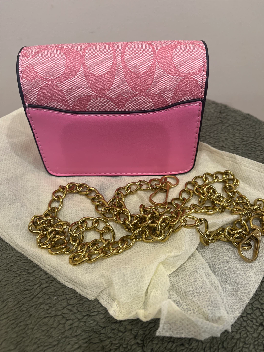 Coach type Pink Signature Mini Bag with Gold Chain - photo 2