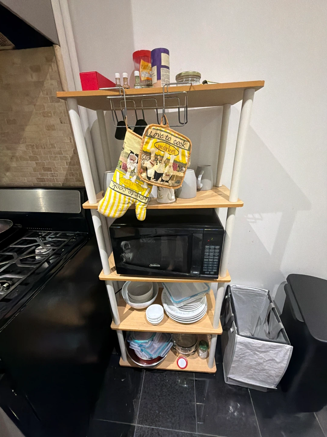 Kitchen Microwave Stand with Storage Shelves