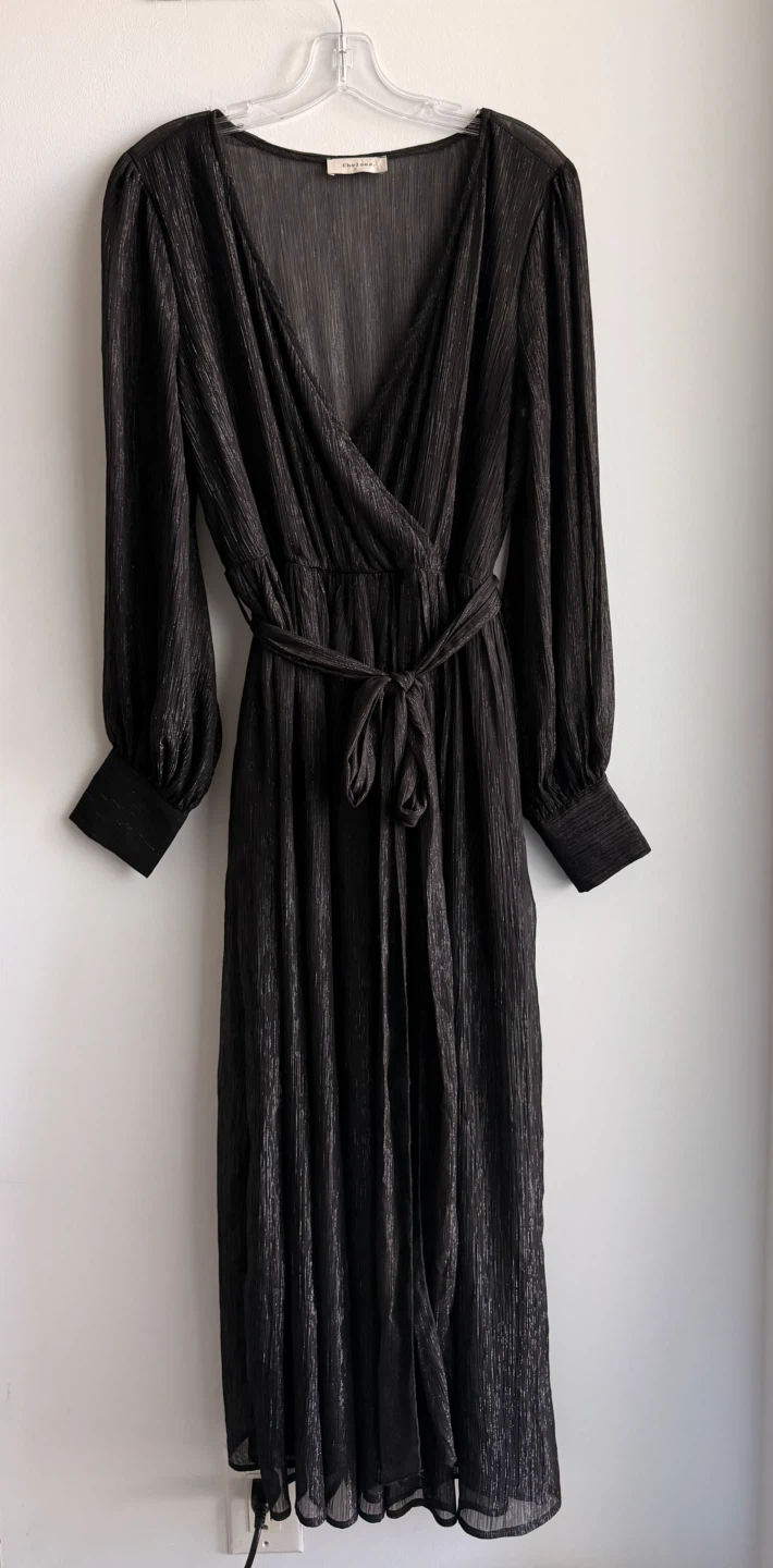 Chelsea Black Metallic Wrap Midi Dress