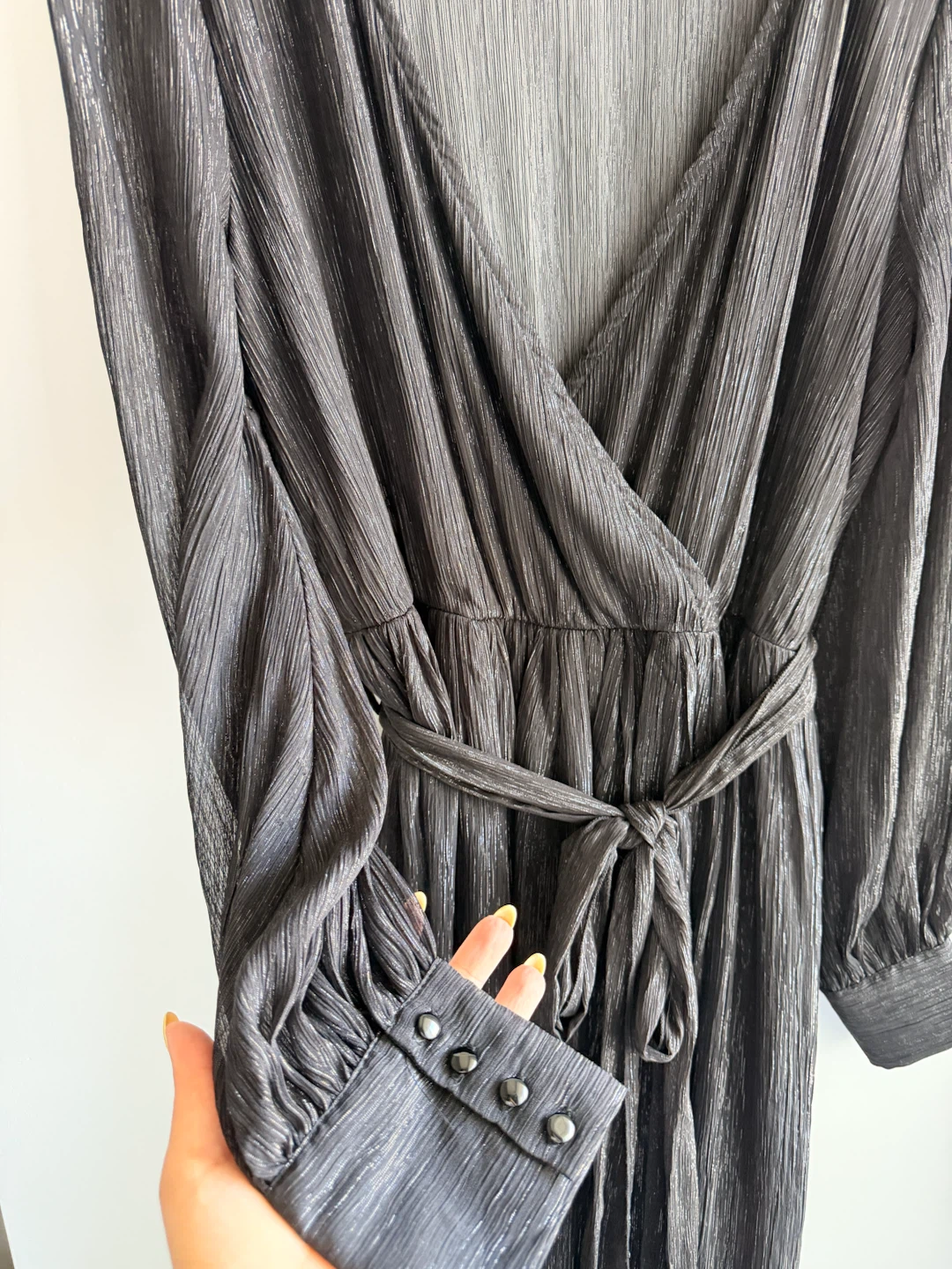 Chelsea Black Metallic Wrap Midi Dress - photo 3