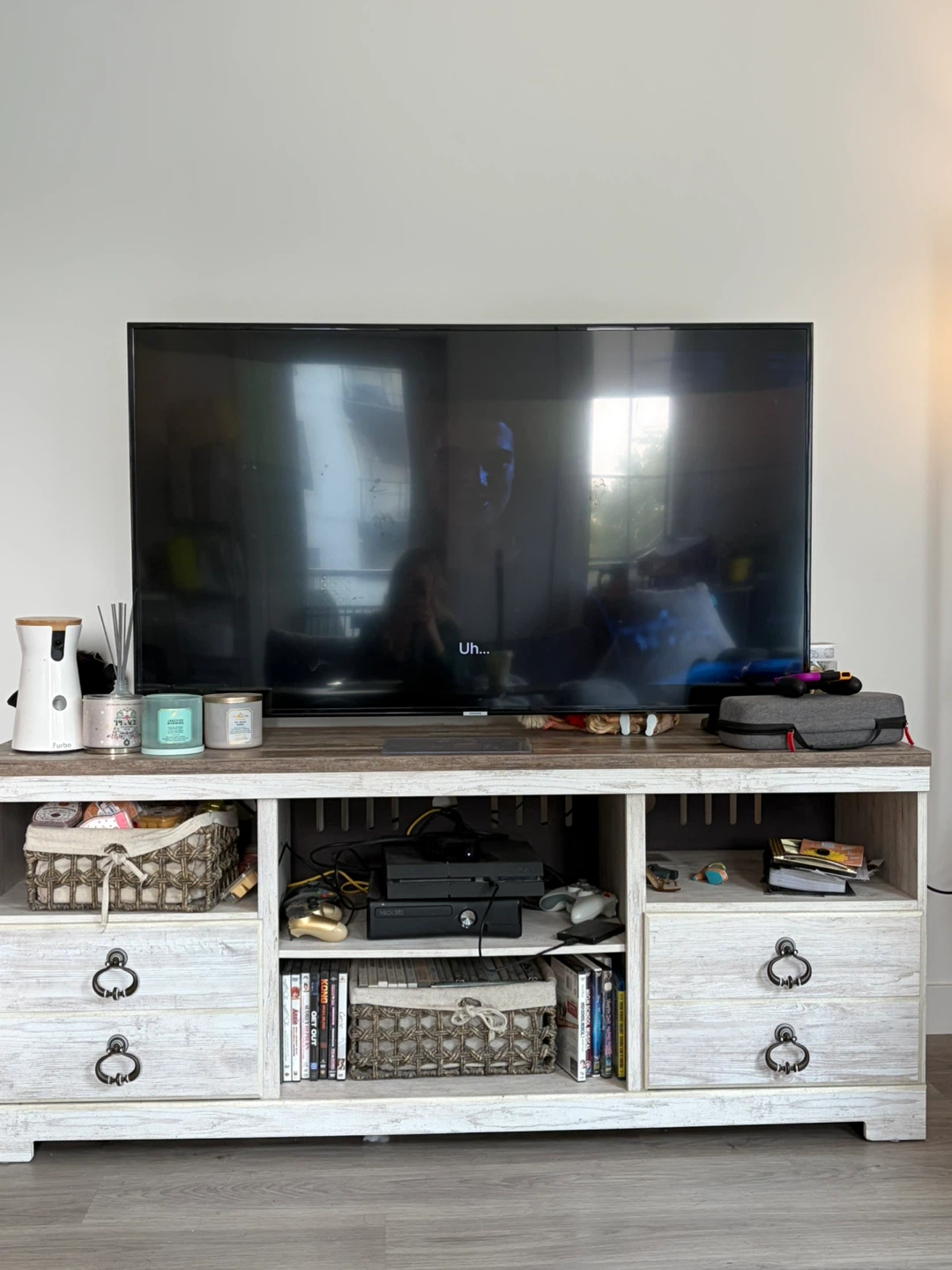 White Wash TV Stand with Storage