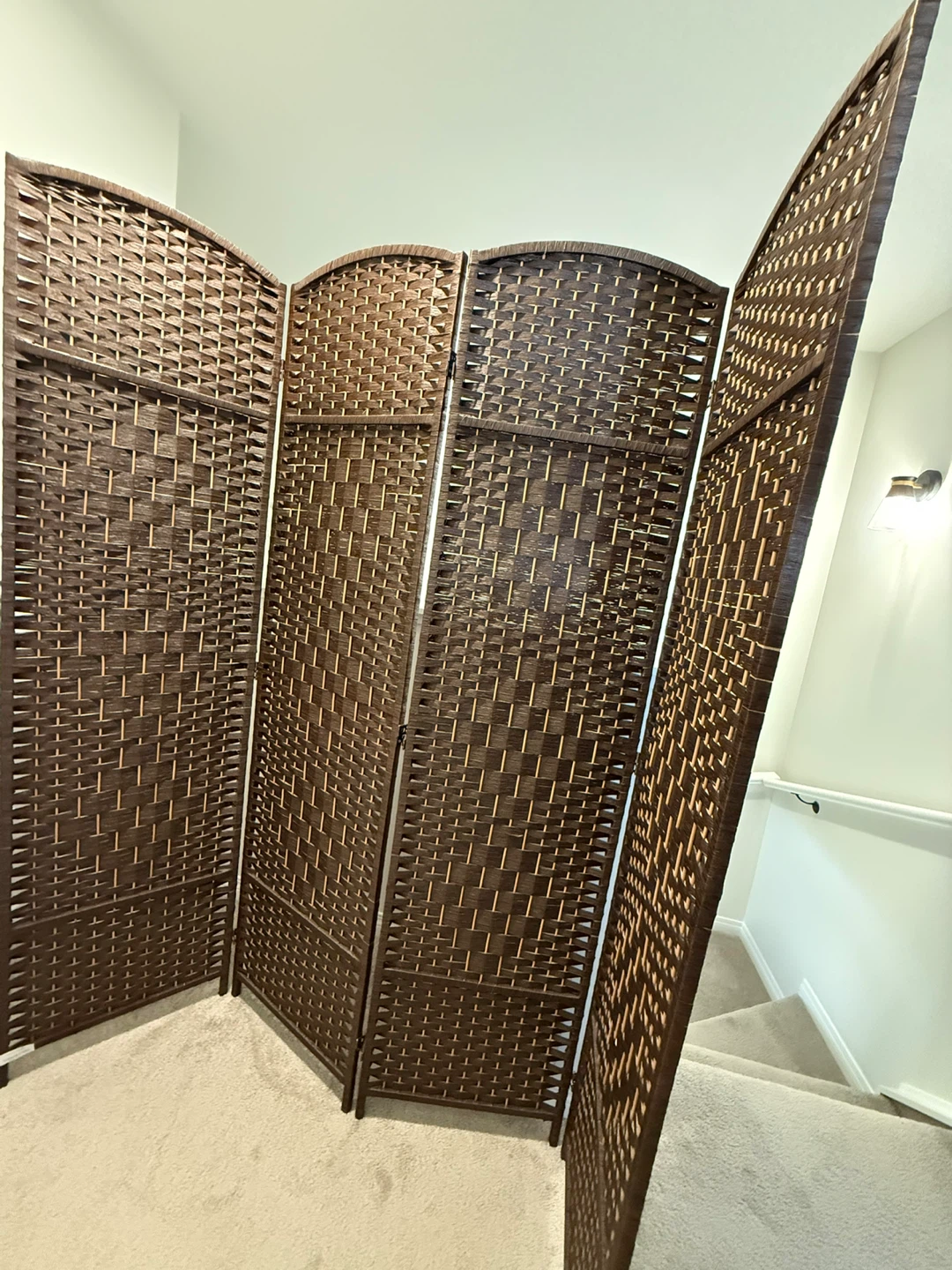 4-Panel Woven Room Divider - Brown