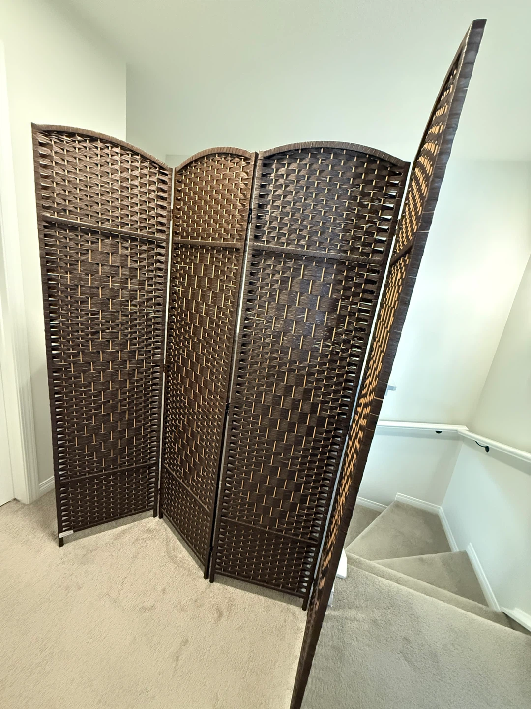 4-Panel Woven Room Divider - Brown - photo 2