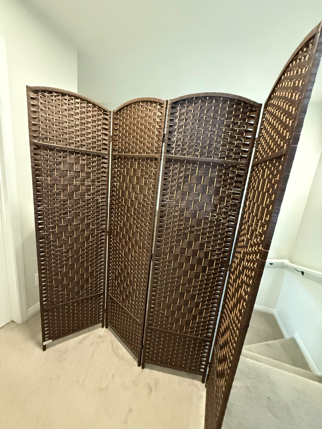 4-Panel Woven Room Divider - Brown - photo 3