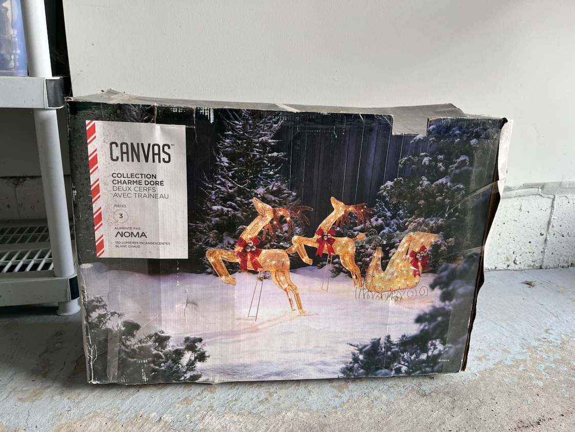 Noma Canvas 3-Piece Lighted Reindeer Sleigh Christmas Decor