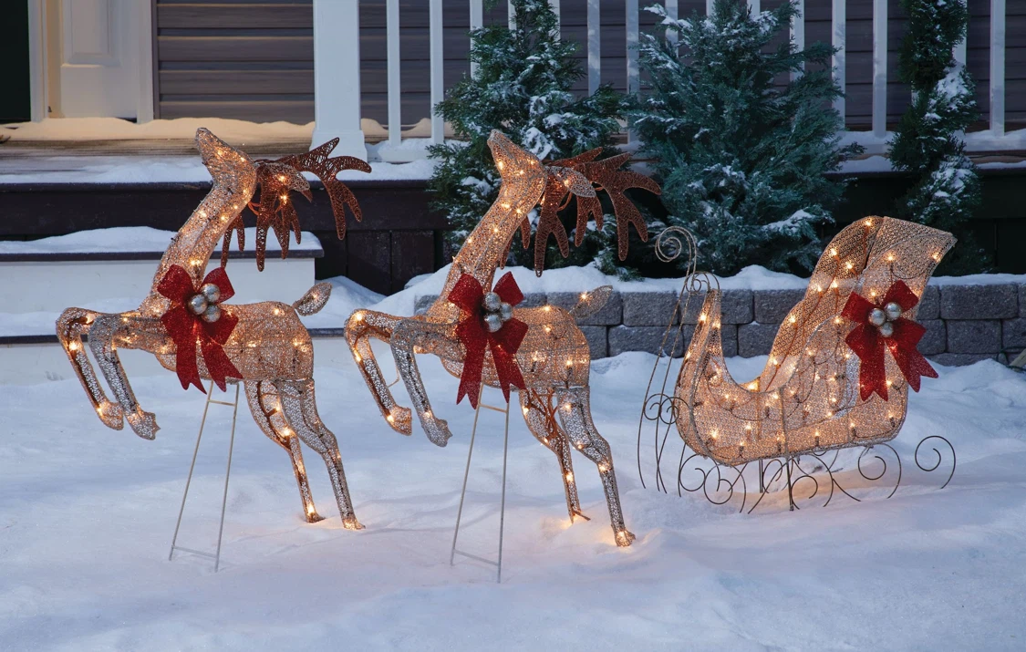 Noma Canvas 3-Piece Lighted Reindeer Sleigh Christmas Decor - photo 2