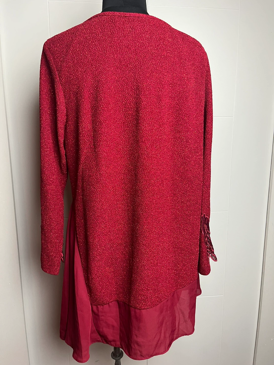 CHAN.LEA Red Textured Long Sleeve Tunic with Sheer Hem - photo 2