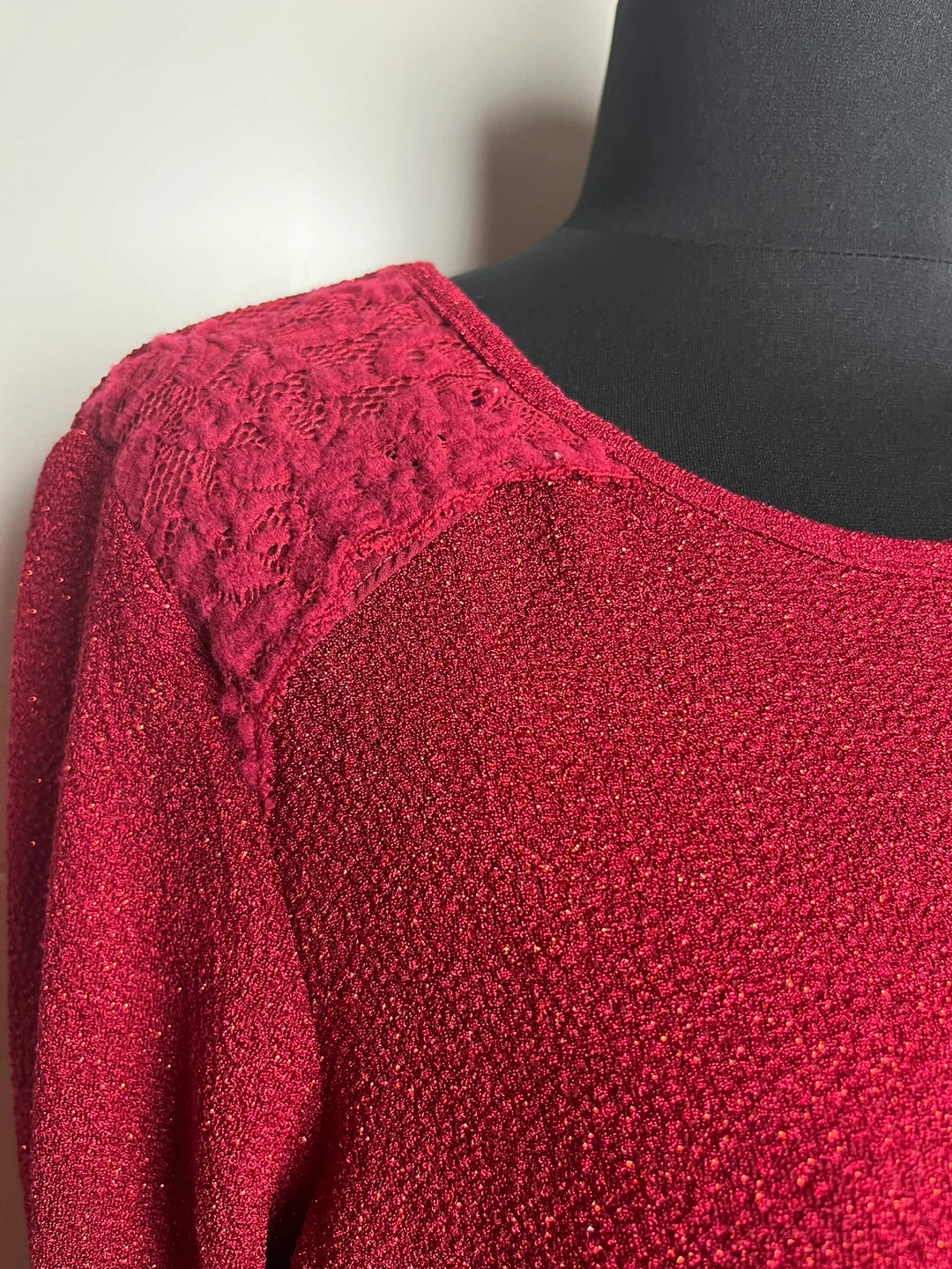 CHAN.LEA Red Textured Long Sleeve Tunic with Sheer Hem - photo 3