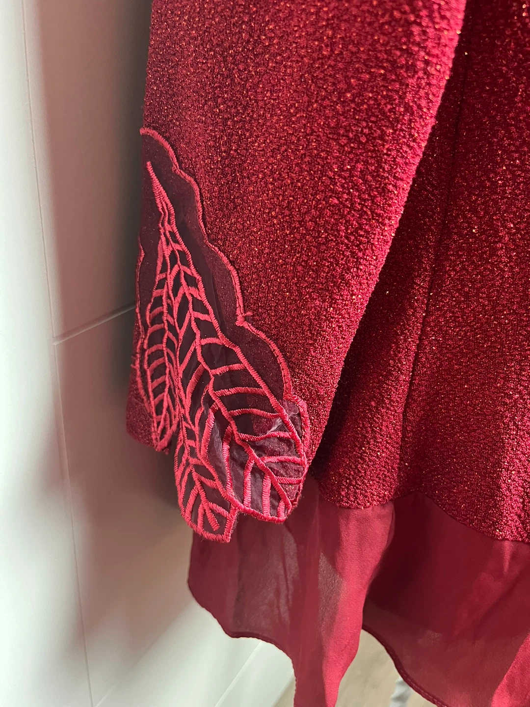 CHAN.LEA Red Textured Long Sleeve Tunic with Sheer Hem - photo 4