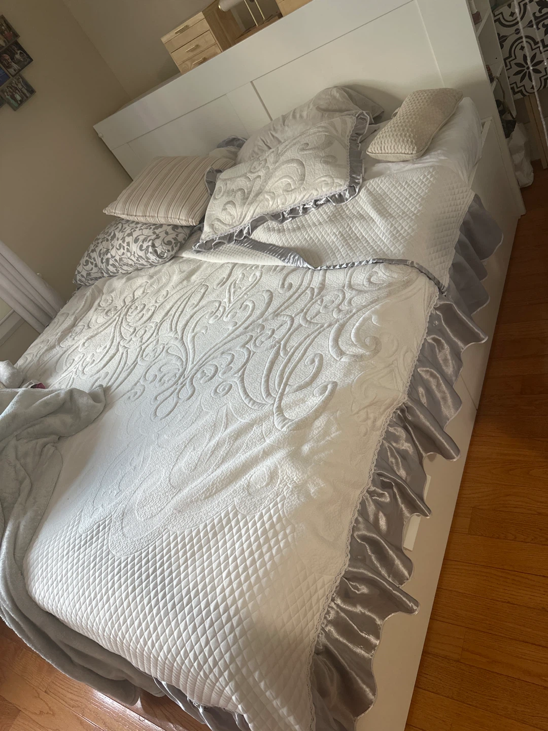 White king size Bed Frame with Headboard