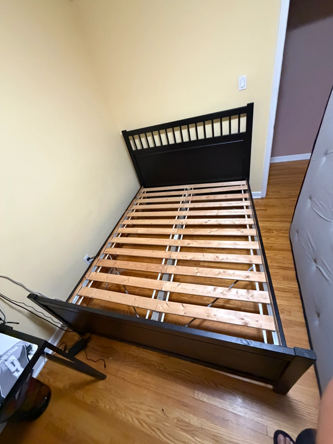 Black Wooden Bed Frame with Slatted Base