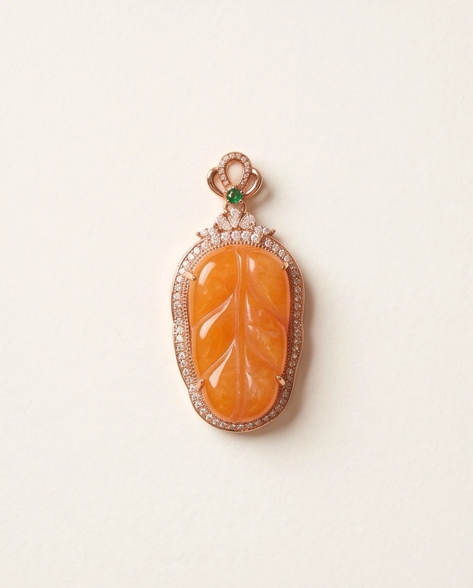Orange Jade Leaf Pendant