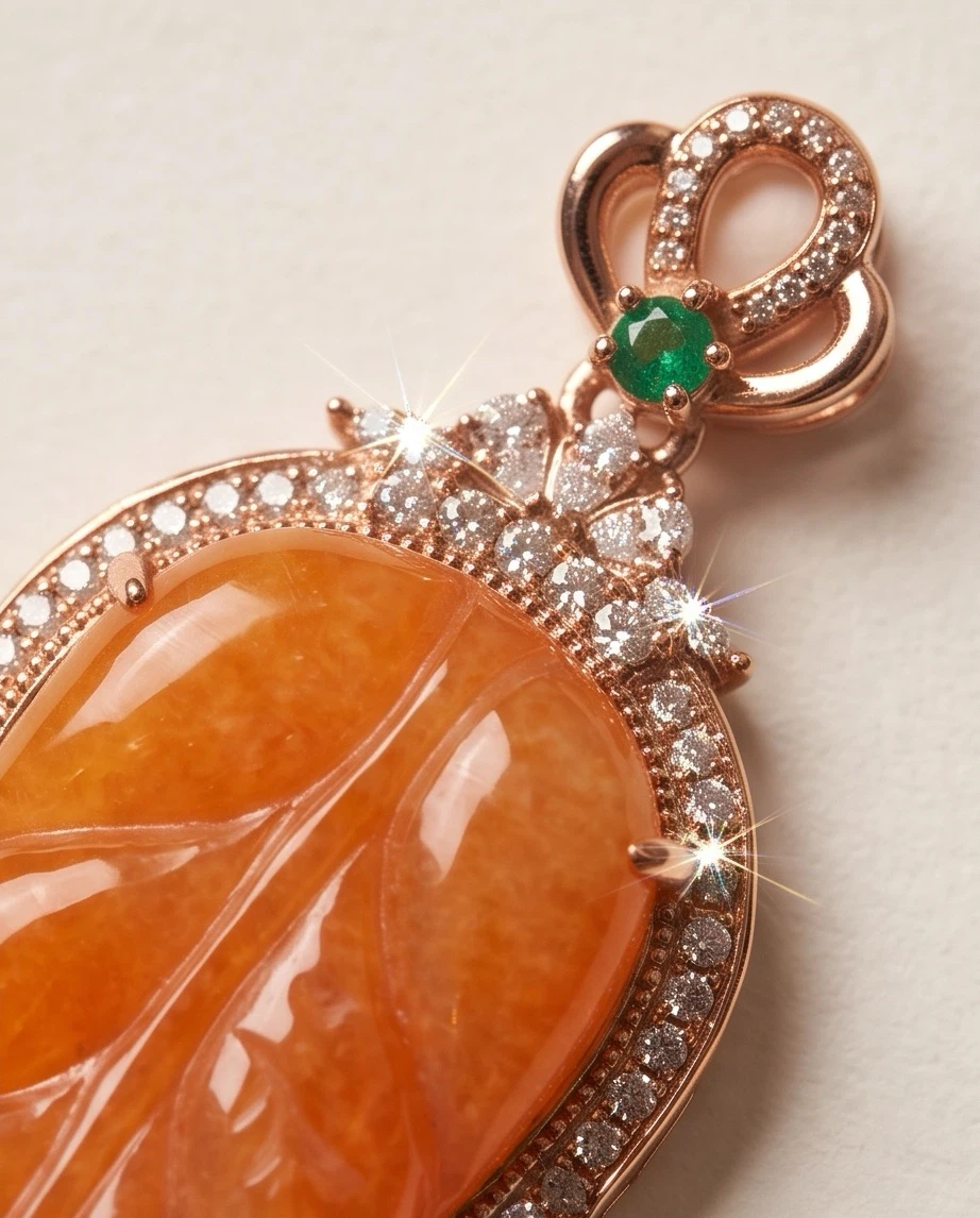 Orange Jade Leaf Pendant - photo 2