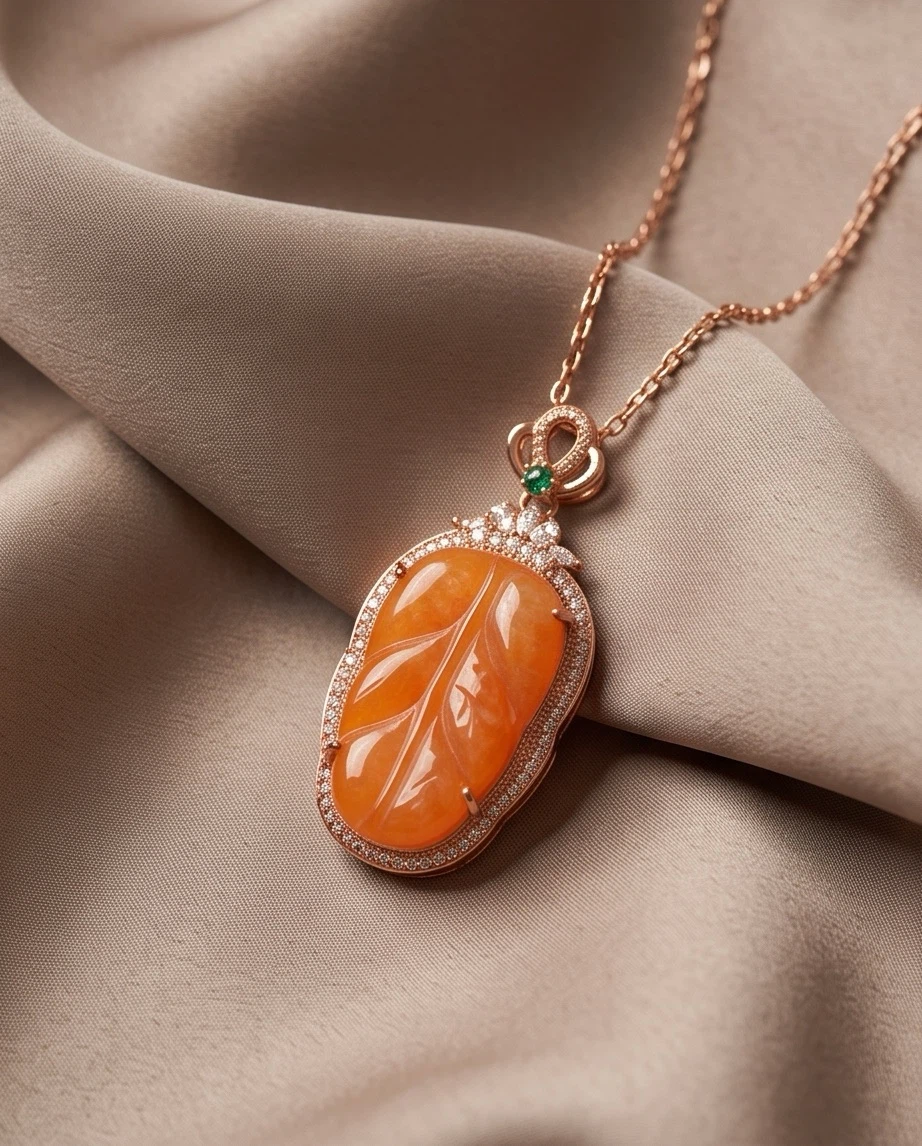 Orange Jade Leaf Pendant - photo 3
