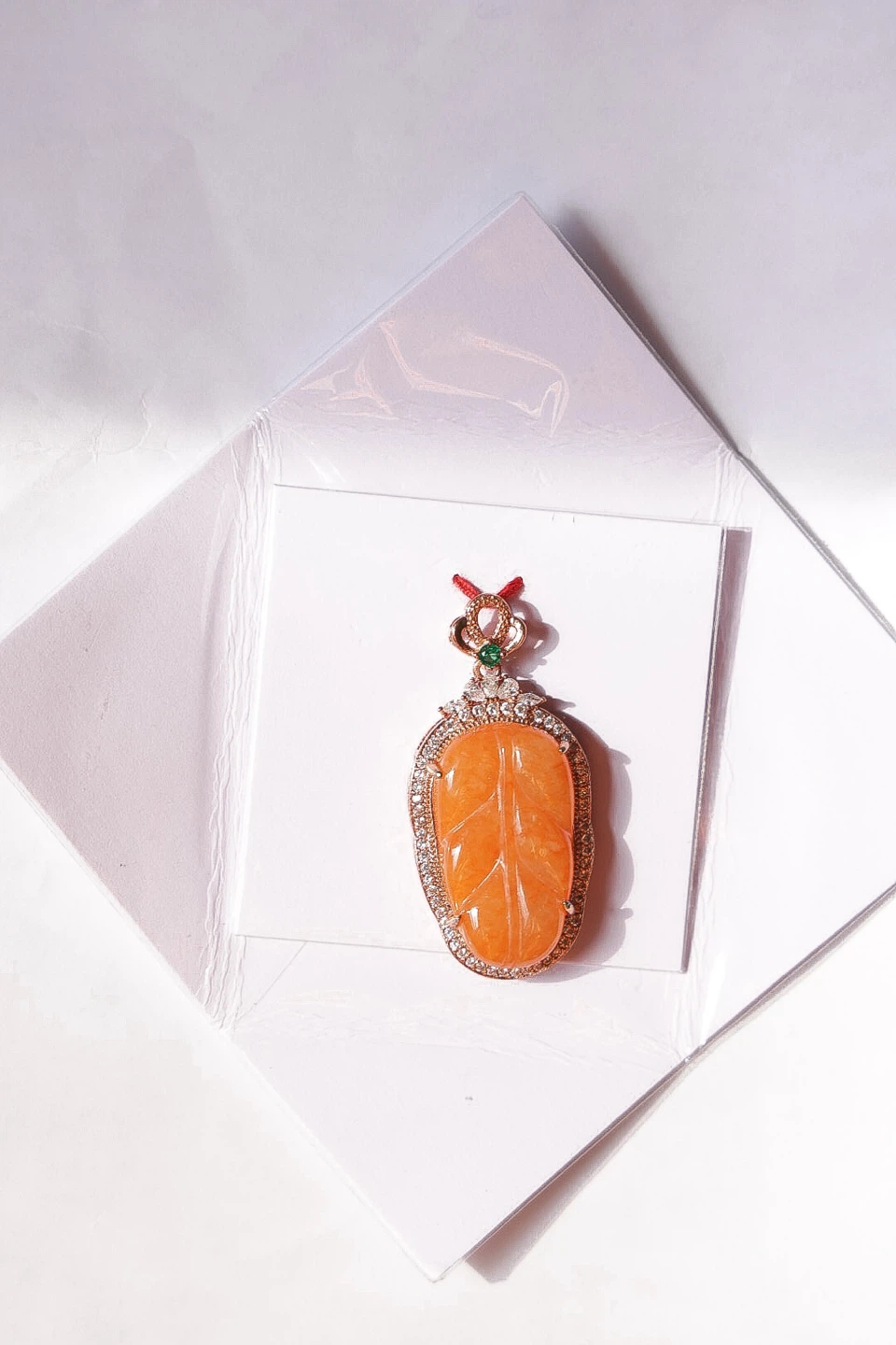 Orange Jade Leaf Pendant - photo 4