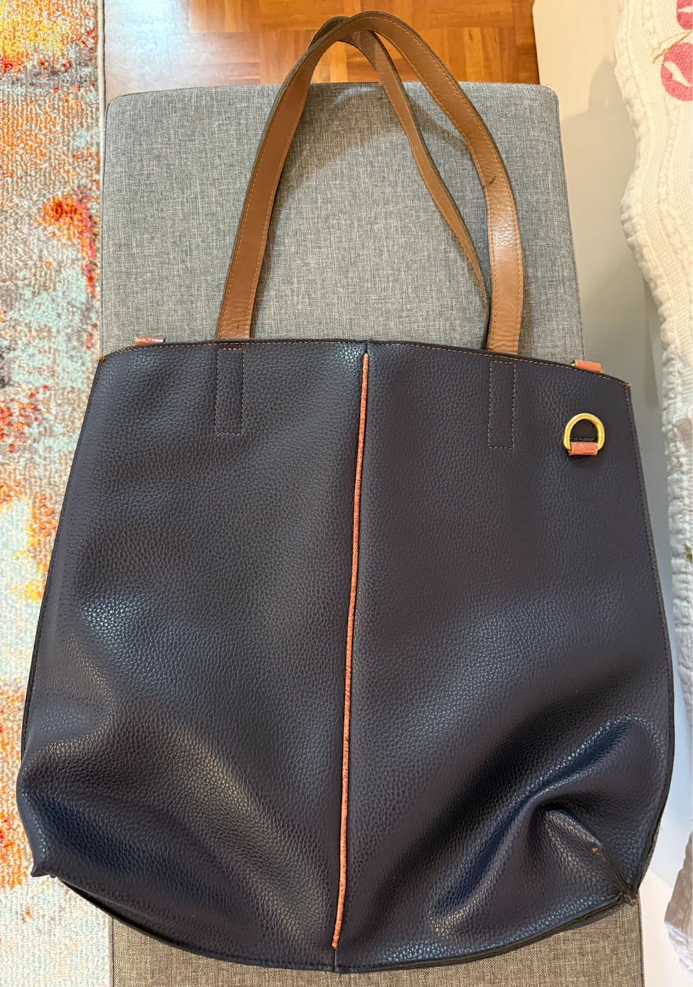 Navy Leather Tote Bag with Tassel - photo 3