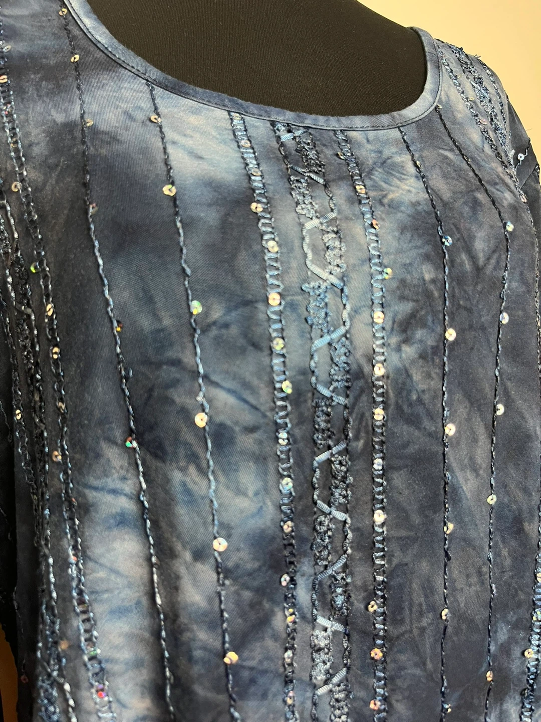 Blue Tie-Dye Sequin Tunic Top - photo 3
