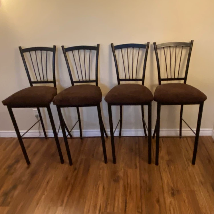 Set of 4 Black Metal Bar Stools with Brown Seats