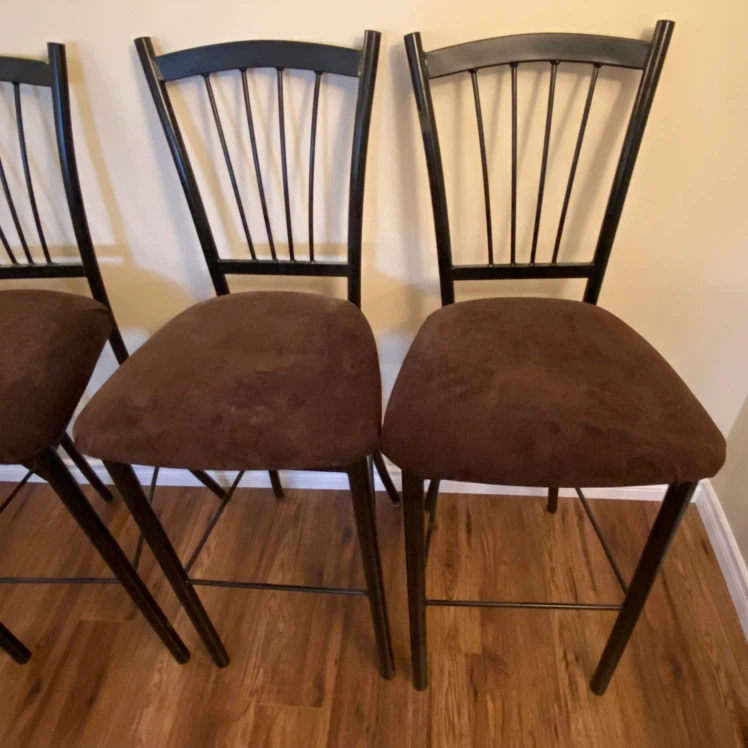 Set of 4 Black Metal Bar Stools with Brown Seats - photo 2