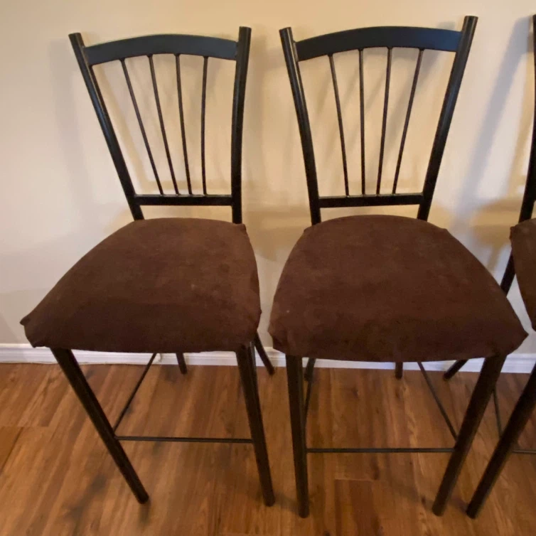Set of 4 Black Metal Bar Stools with Brown Seats - photo 3