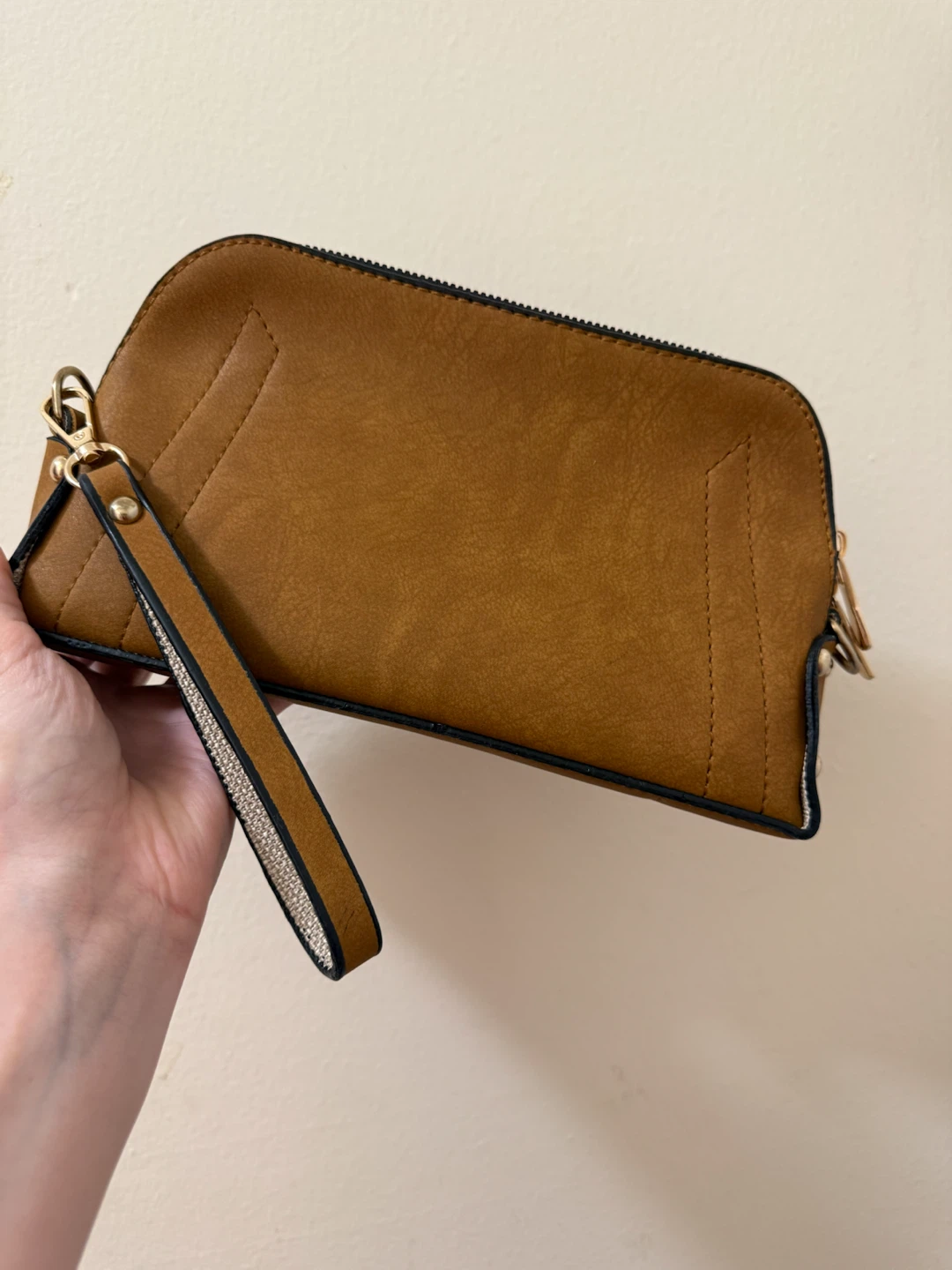 Brown Faux Leather Wristlet Clutch