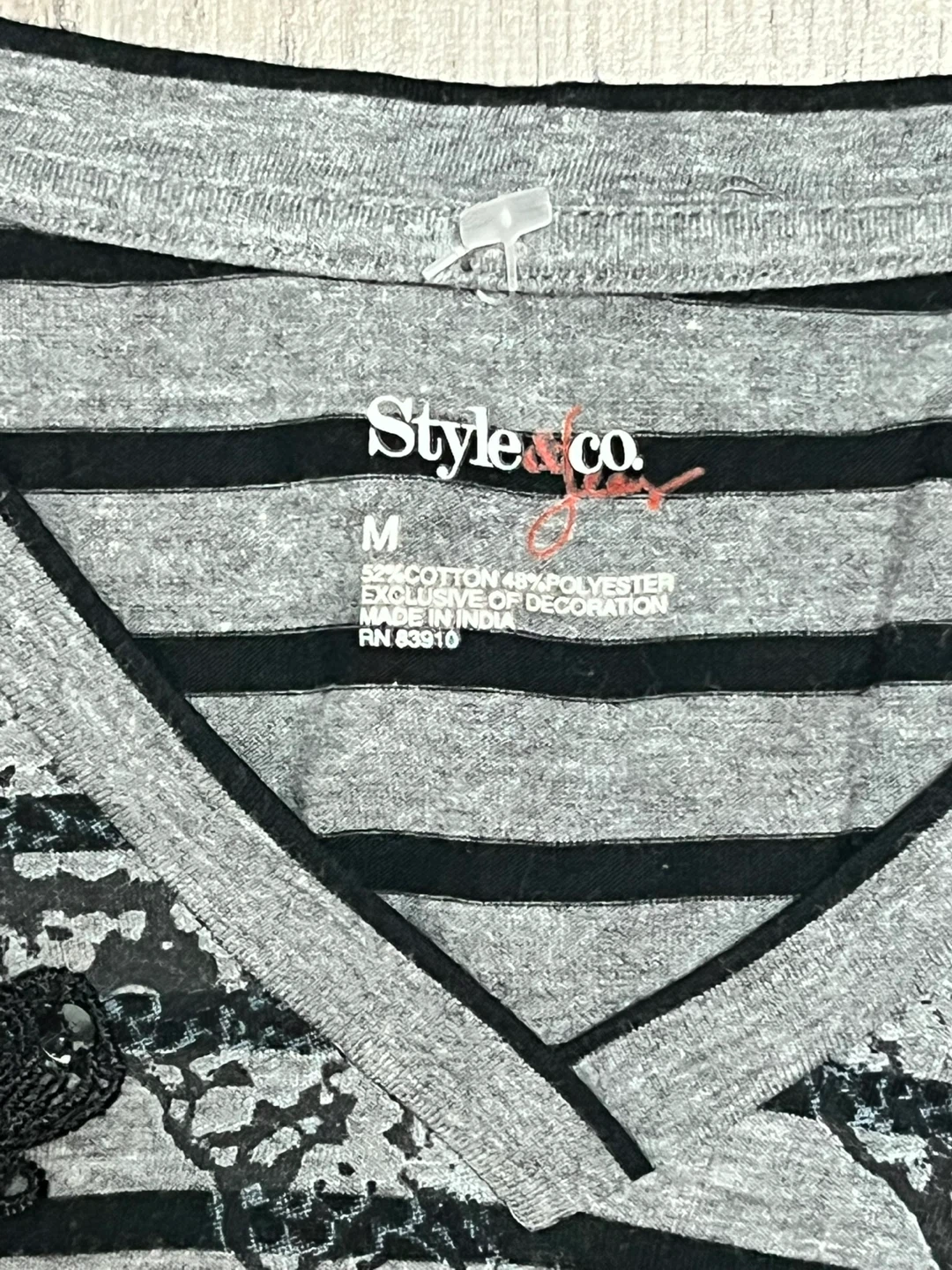 Style & Co Grey & Black Striped V-Neck Top - photo 4