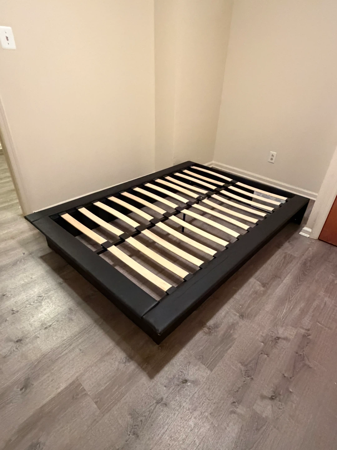 Black Faux Leather Platform Full Size Bed Frame