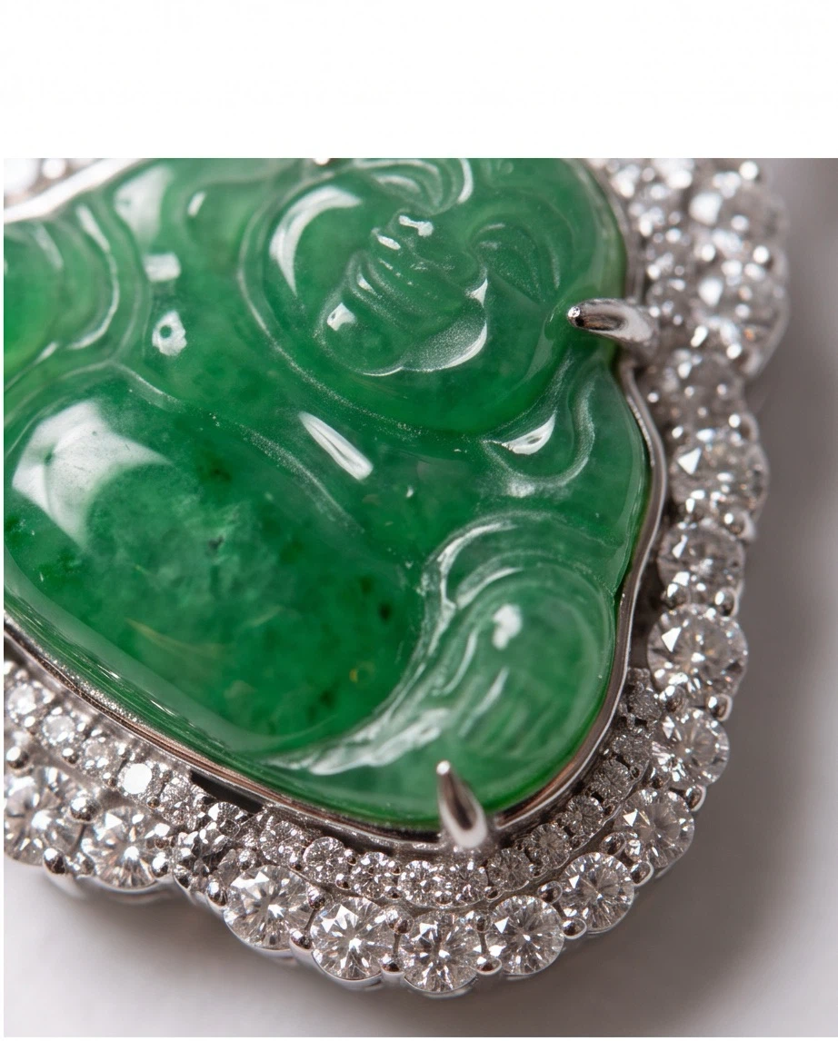 Jade Buddha Pendant with Diamond and Emerald Accents - photo 2