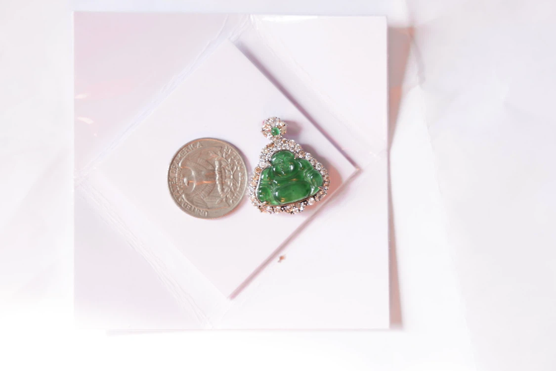 Jade Buddha Pendant with Diamond and Emerald Accents - photo 4