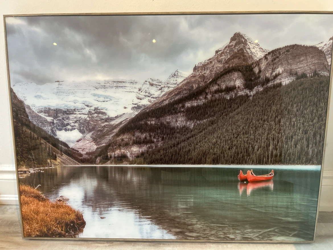 Framed Wall Art Print(glass) - Mountain Lake & Canoes - photo 2